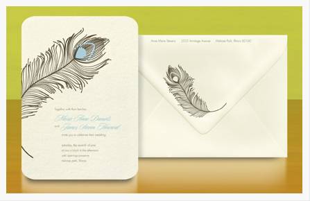 Peacock Letterpressed Wedding Invitation by AliceLouise Press