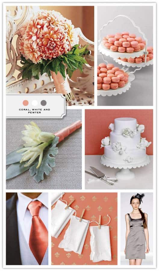 Coral White and Pewter Color Palette Credits Bouquet Brides