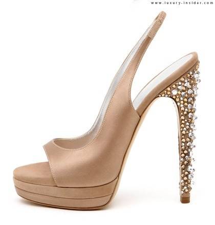 Nude Shoe with Jeweled Heel 