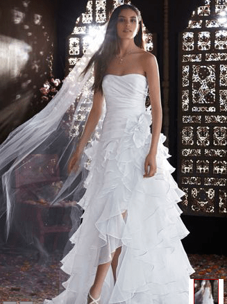 Shopping for That Dream Wedding Dress Strapless Organza High Low Ruffle Skirt Gown