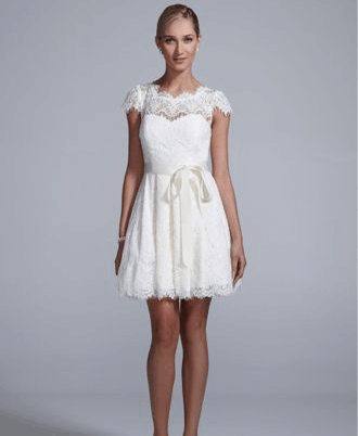Cap Sleeve All Over Lace Dress with Ribbon
