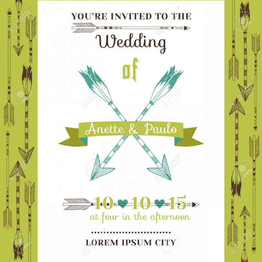 Wedding Invitation Card – Feather Arrows and Heart Theme – in ve