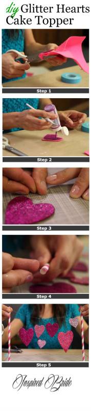 diy glitter hearts cake topper