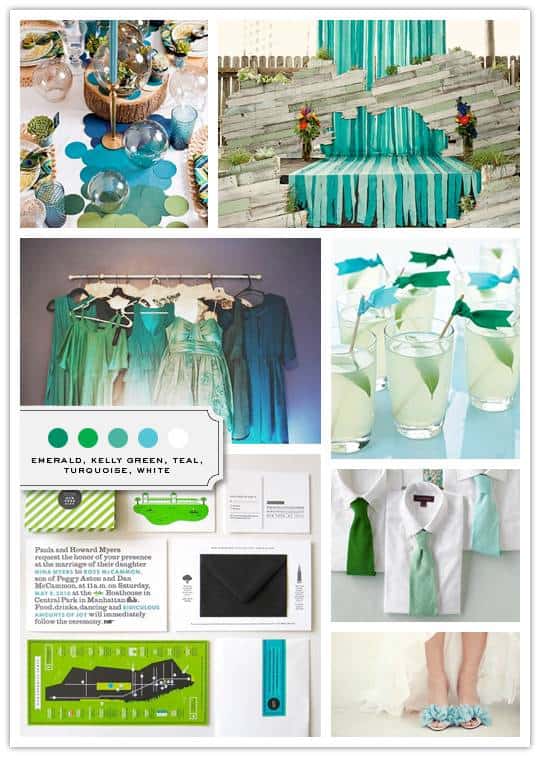 Color Palette: Emerald, Kelly Green, Teal, Turquoise, White 4