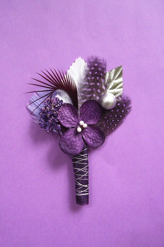 Alternatives to Flowers: 4 Etsy Indie Artist Boutonnières Purple and Silver Boutonniere