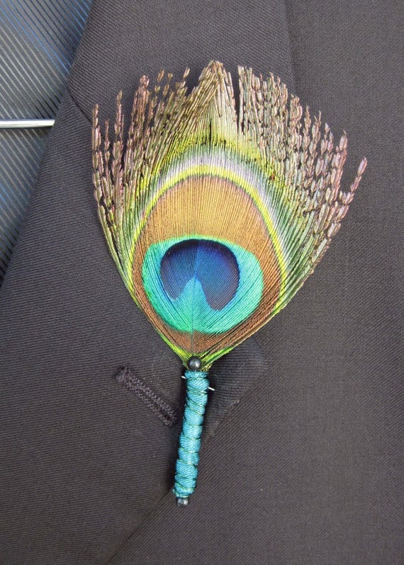 Peacock Feather Boutonniere