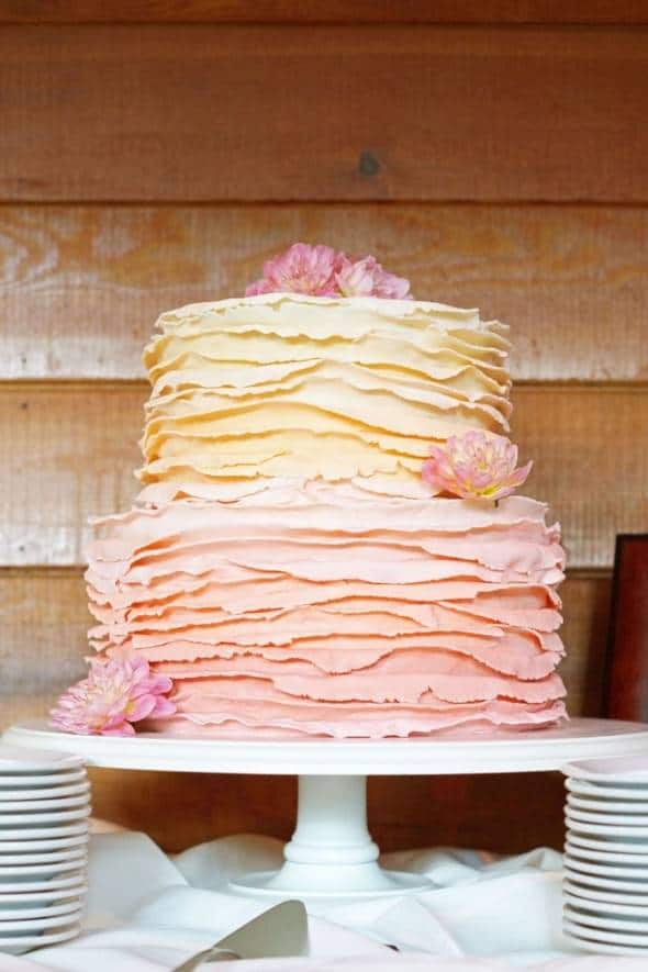 Ruffled Pastel Rustic Wedding Cake