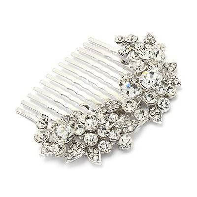 Bridal Wedding Jewelry Crystal Rhinestone Floral Hair Comb Pin Silver Clear