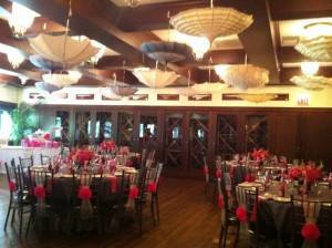 Super Cute Reception Décor: Hanging Umbrellas
