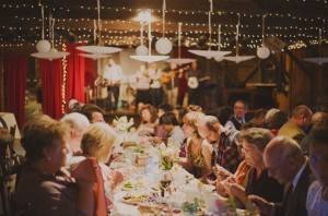 Super Cute Reception Décor: Hanging Umbrellas