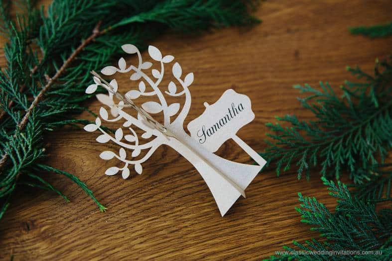 laser cut tree wedding placecard