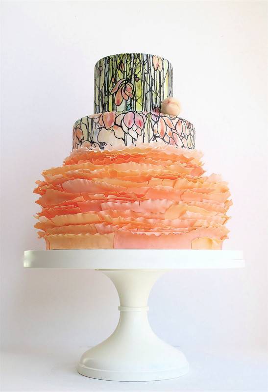 Handpainted-Wedding-Cake-Peach-Ruffles 2