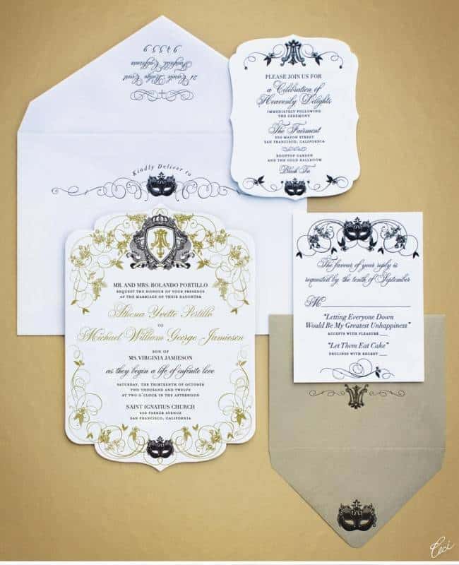 die_cut_masquerade_monogram_gold_black_luxury_wedding_invitations_ceci_johnson_v131_om_1a