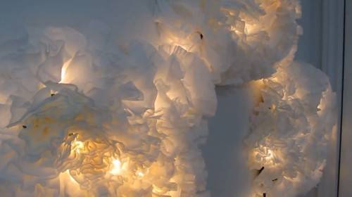 diy coffee filter backdrop with lights