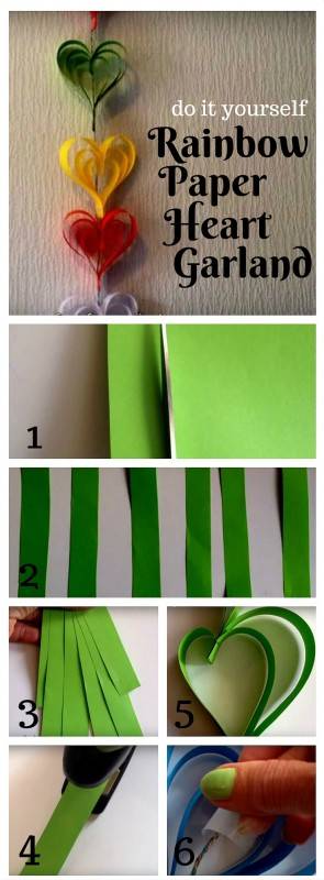 DIY Rainbow paper heart garland