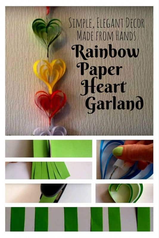 rainbow paper heart garland diy