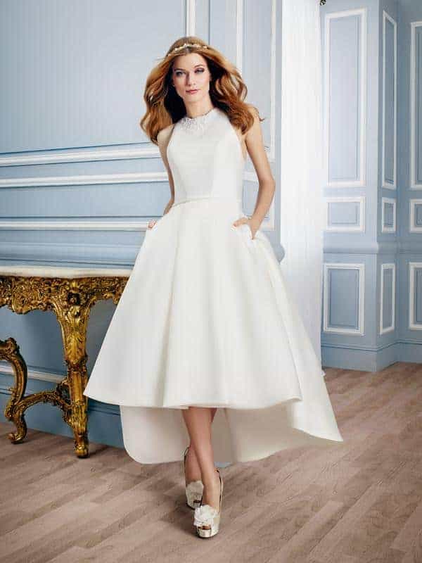 high neck tea length wedding dress