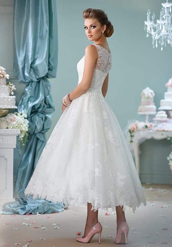 high neck tea length wedding dress