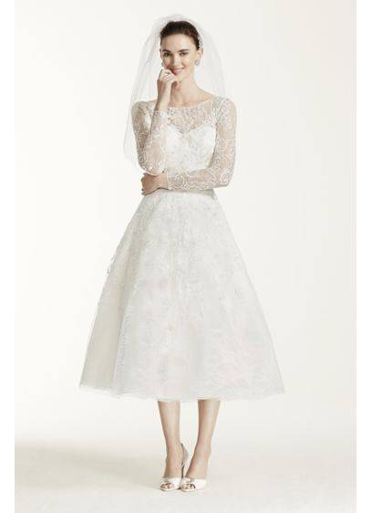 high neck tea length wedding dress