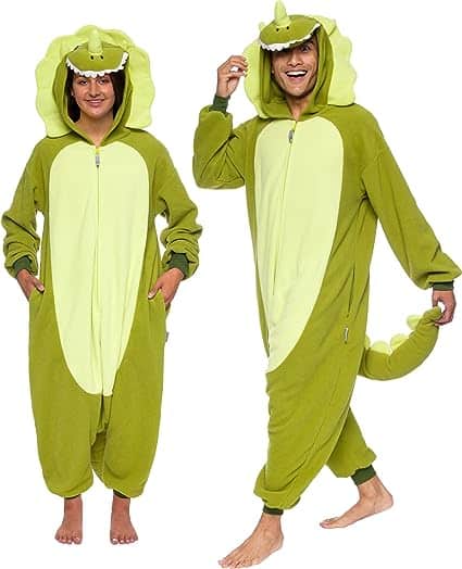 Triceratops Adult Onesie - Dinosaur Halloween Costume - Plush T-Rex One Piece Cosplay Suit for Adults, Women and Men FUNZIEZ!