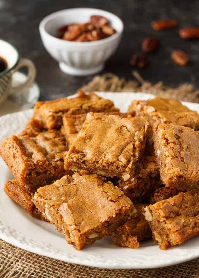 Butterscotch Blondies - Each bite is sweet, chewy and full of delicious butterscotch flavour. The pecans add a little crunch. 