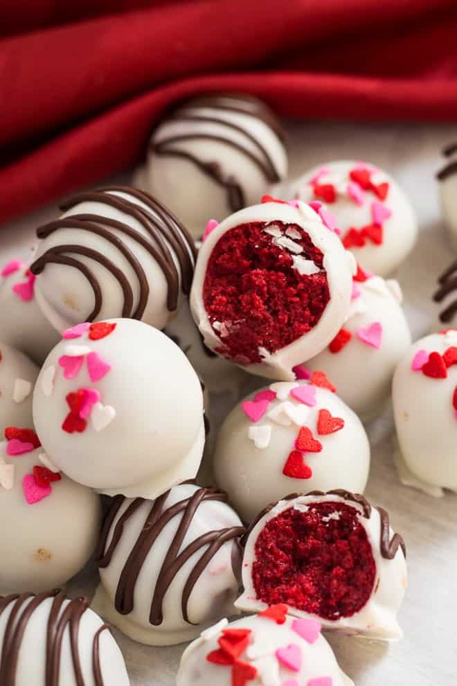 Red Velvet Cake Balls made with red velvet cake and cream cheese frosting