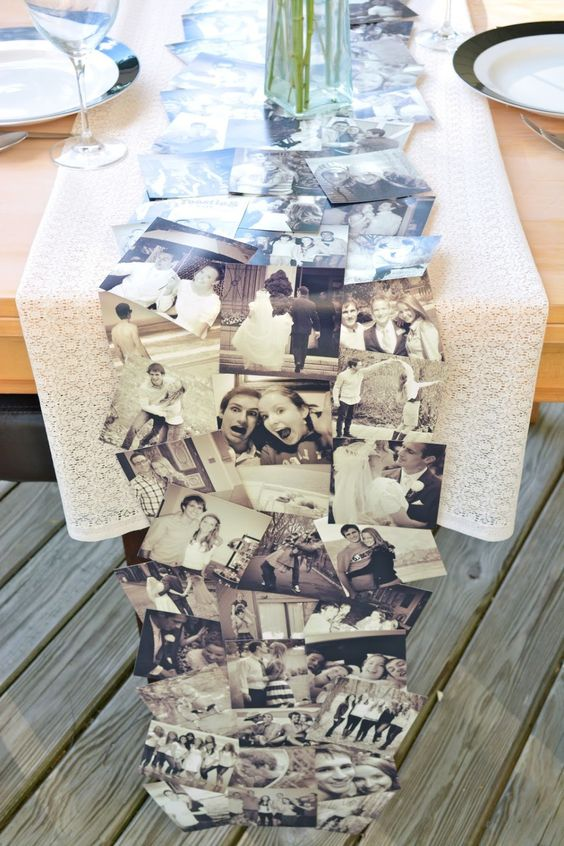 Photos as DIY wedding rehearsal decorations