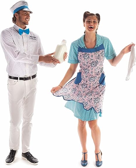 Milkman &amp; 50s Housewife Halloween Couples Costume - Funny Adult One-Size Outfits