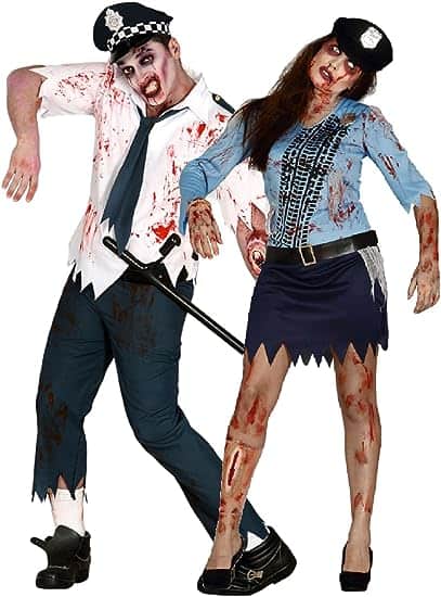 Couples Ladies and Mens Dead Bloody Zombie Police Man Police Woman Officers Cops Halloween Fancy Dress Costumes
