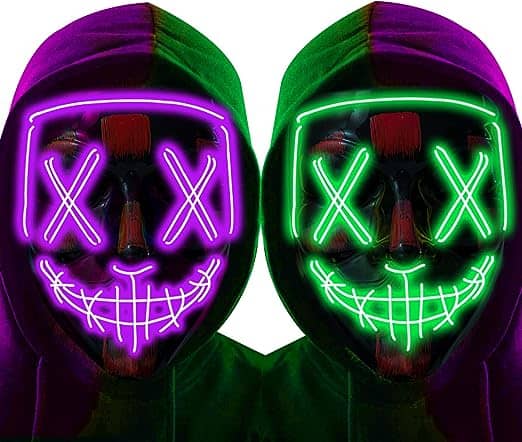 2 Pack Halloween LED Mask,LED Light up Mask Scary mask for Man Kids Cosplay Halloween Costume Masquerade Parties,Carnival