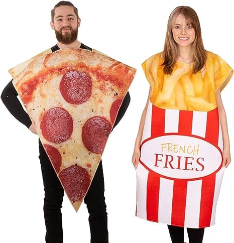 Tigerdoe Pizza and French Fries Couple Costume- Halloween Funny Food Costume- Novelty Costumes- 2 Pc Set