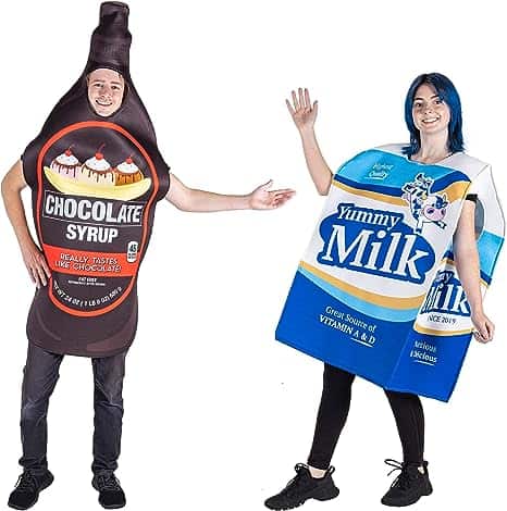 Chocolate Milk Halloween Couples Costume - Funny Carton and Syrup Bottle Outfits