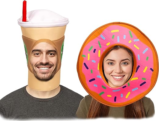 Tigerdoe Donut Hat and Coffee Cup Costume- Couples Costume - Food Hats - Dress up Party - Halloween Couples Costume