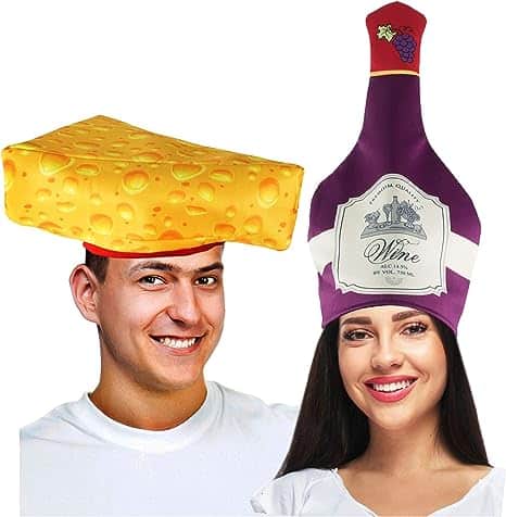 Tigerdoe Couples Costumes - Wine &amp; Cheese Couples Hat – Food Hats – Funny Costumes for Adults – 2 Pk