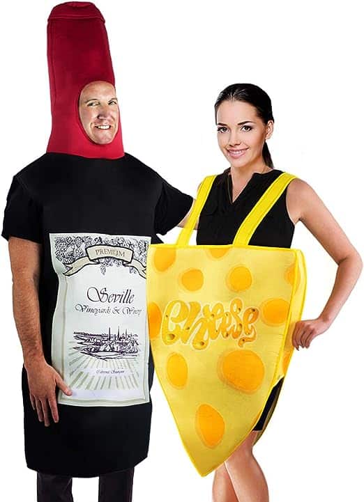 Tigerdoe Couples Costumes - Wine &amp; Cheese Costume - Funny Adult Halloween Costumes - Food Costume - 2 Pc