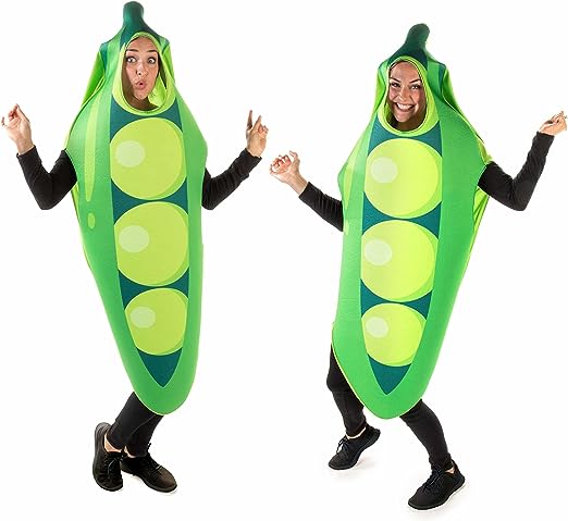 Couples Funny Fruit &amp; Veggie Costumes | 2 Slip On Halloween Costumes for Women and Men| One Size Fits All | Pair of Pea Pod Costumes