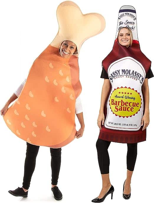 BBQ Chicken Halloween Couples Costume - Funny Food &amp; Condiment Mascot Outfits