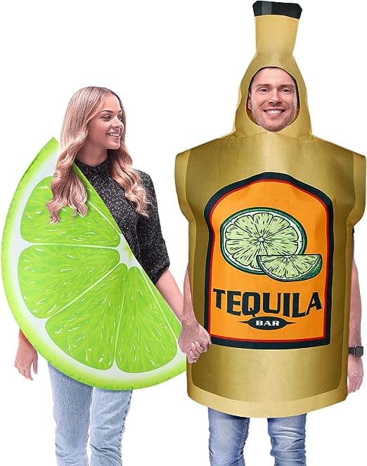 HooLing 2 Pcs Couples Halloween Costumes for Adults Tequila Bottle and Lime Slice Couple's Costume Drink Suit Outfits