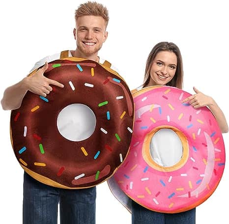 Marsui 2 Pcs Couple Costume Doughnut Dress Up Funny Food Donut Adults Costume Halloween Costume for Family Party, One Size Fits Most
