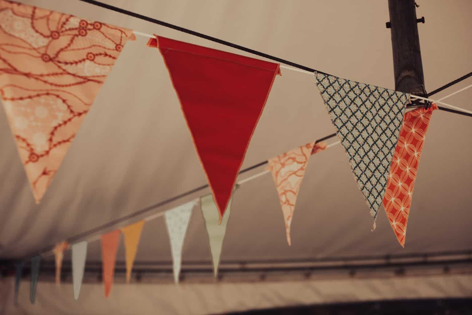 Pennants carried instead of flowers on a wedding.